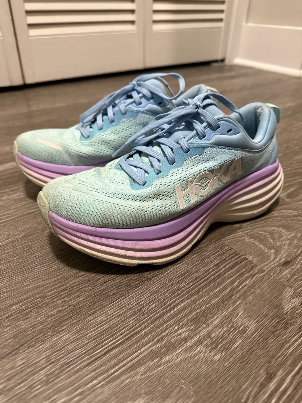 Hoka One One Women's Light Blue and Purple Athletic Running Shoes